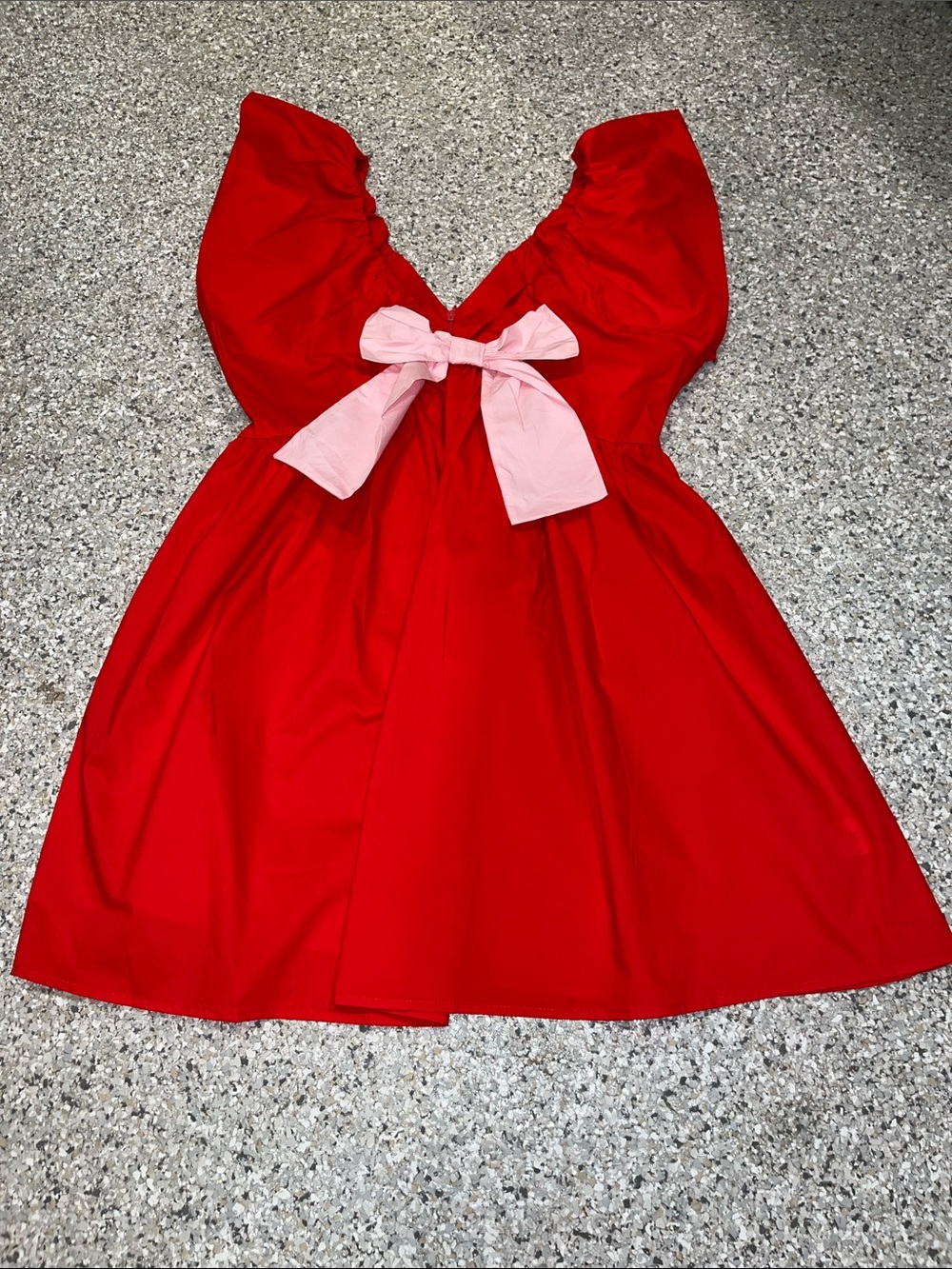 Red V-Neck Bow-Accent Women's Dress